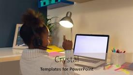  Presentation with distance learning - PPT theme consisting of happy-african-american-girl-learning background and a coral colored foreground