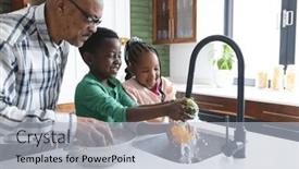  Presentation with slow food - Slides consisting of happy-african-american-grandfather background and a light gray colored foreground