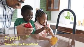  Presentation with slow food - Presentation having happy-african-american-grandfather and a coral colored foreground