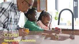  Presentation with slow food - Presentation theme with happy-african-american-grandfather and a coral colored foreground