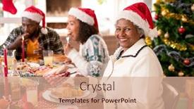  Presentation with african american grandmother - PPT theme with happy-african-american-grandmother-wearing background and a coral colored foreground