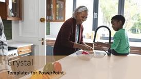  Presentation with african american grandmother - Slide set enhanced with happy-african-american-grandmother and a coral colored foreground