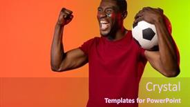  Presentation with american football - PPT theme featuring happy-african-american-male-football background and a wine colored foreground