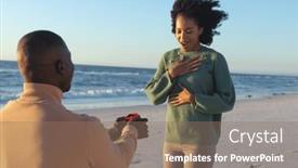  Presentation with kneeling - PPT theme with happy-african-american-man-kneeling background and a  colored foreground