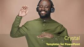  Presentation with american music - PPT theme featuring happy-african-american-man-listening background and a tawny brown colored foreground