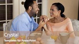  Presentation with healthy breakfast - Presentation having happy african american man background and a coral colored foreground