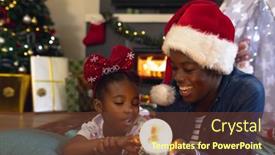  Presentation with teepee - PPT theme having happy-african-american-mother background and a tawny brown colored foreground