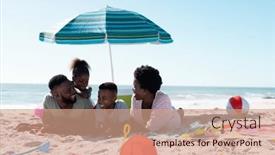  Presentation with children talking - PPT theme with happy-african-american-parents background and a coral colored foreground