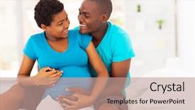  Presentation with african american and baby - Presentation design consisting of happy african american pregnant woman background and a coral colored foreground