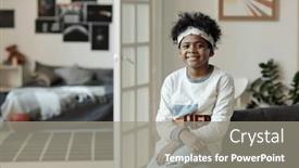  Presentation with jeans - Slide set featuring happy-african-american-schoolboy background and a gray colored foreground