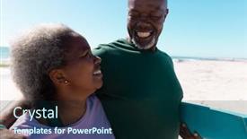  Presentation with happy retirement - Slide set consisting of happy-african-american-senior-couple background and a wine colored foreground