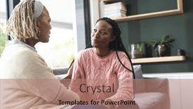  Presentation with happy-life - PPT theme consisting of happy-african-american-senior-mother and a coral colored foreground