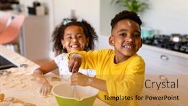  Presentation with siblings - Presentation enhanced with happy-african-american-siblings-baking background and a gold colored foreground