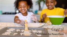  Presentation with baking - Theme featuring happy-african-american-siblings-baking background and a coral colored foreground