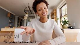  Presentation with quality life - Slide set enhanced with happy-african-american-woman-having background and a coral colored foreground