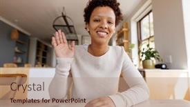  Presentation with quality life - PPT layouts with happy-african-american-woman-having background and a coral colored foreground