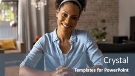  Presentation with remote working - Slides with happy-african-american-woman-making background and a ocean colored foreground