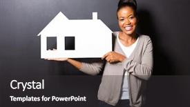 Presentation with black woman - Presentation design enhanced with happy african american woman showing background and a dark gray colored foreground