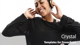  Presentation with american music - Amazing presentation theme having happy-african-american-woman-smiling backdrop and a black colored foreground