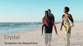  Presentation with walking together - Slide set enhanced with happy-african-american-woman-walking background and a soft green colored foreground