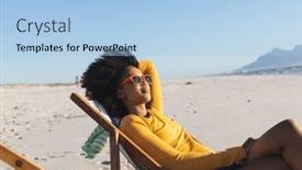  Presentation with summer time - PPT theme enhanced with happy-african-american-woman background and a  colored foreground
