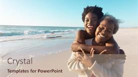  Presentation with happy retirement - Slides having happy-african-american-young-woman background and a soft green colored foreground