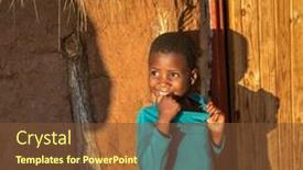  Presentation with village - PPT theme having happy-african-child-laughing-village background and a tawny brown colored foreground