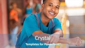  Presentation with college student money - Beautiful PPT theme featuring happy african college student portrait backdrop and a ocean colored foreground