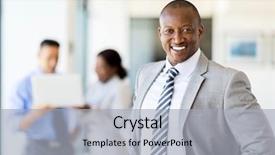  Presentation with corporate - Cool new theme with happy african corporate worker backdrop and a light gray colored foreground
