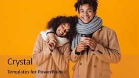  Presentation with african american black couple - Audience pleasing PPT theme consisting of happy african couple wearing winter backdrop and a gold colored foreground