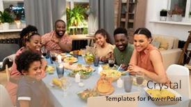  Presentation with family talking - Amazing presentation theme having happy-african-family-consisting backdrop and a coral colored foreground
