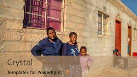  Presentation with village - Slides with happy-african-family-holding-each background and a coral colored foreground