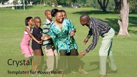  Presentation with youth - Presentation design featuring happy african family playing background and a yellow colored foreground