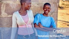  Presentation with african - Presentation design having happy-african-girls-together background and a teal colored foreground