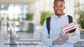  Presentation with university - PPT theme featuring happy-african-man-as-student background and a light blue colored foreground