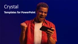  Presentation with blue neon - Presentation with happy-african-man-gesturing background and a navy blue colored foreground