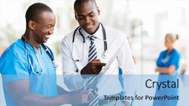  Presentation with children doctor african - Presentation theme consisting of happy african medical doctors looking background and a light blue colored foreground