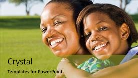  Presentation with daughter mother - Slide set enhanced with happy african mother and daughter background and a gold colored foreground