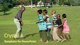  Presentation with family playing board game - Cool new PPT theme with happy african playing a game backdrop and a  colored foreground