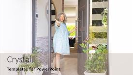  Presentation with women - Presentation theme consisting of happy-african-senior-caucasian-women background and a  colored foreground