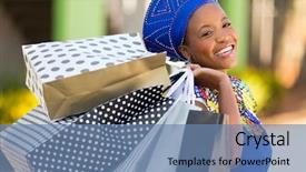  Presentation with african tribe - Slide set consisting of happy african shopper carrying shopping background and a teal colored foreground
