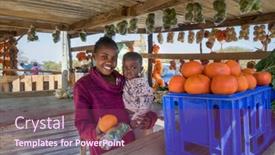  Presentation with vendor - Slides consisting of happy-african-street-vendor-holding background and a violet colored foreground