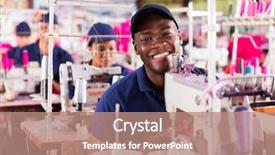  Presentation with textile - Cool new presentation theme with happy african textile factory worker portrait backdrop and a coral colored foreground