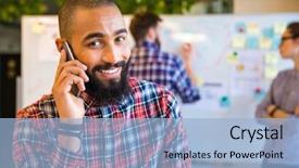  Presentation with southwest native american - Cool new presentation with happy afro american man talking backdrop and a light blue colored foreground