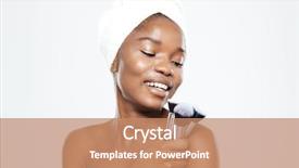  Presentation with brushes makeup - Amazing presentation theme having happy afro american woman holding makeup brushes isolated on a white background backdrop and a coral colored foreground