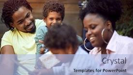  Presentation with outdoor party - Slide set having happy-afro-american-young-family background and a light blue colored foreground