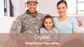  Presentation with military family - PPT theme with happy american military family relaxing background and a coral colored foreground