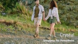  Presentation with hands down - Presentation enhanced with happy-amorous-couple-in-casualwear background and a violet colored foreground