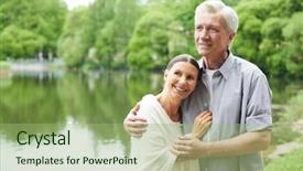  Presentation with senior couple - Colorful presentation theme enhanced with happy and amorous senior couple backdrop and a mint green colored foreground
