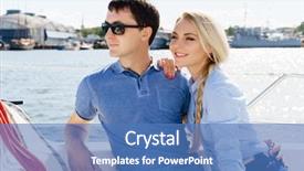  Presentation with journey - Theme having happy and beautiful young couple having a rest on a yacht traveling tourism journey concept background and a teal colored foreground